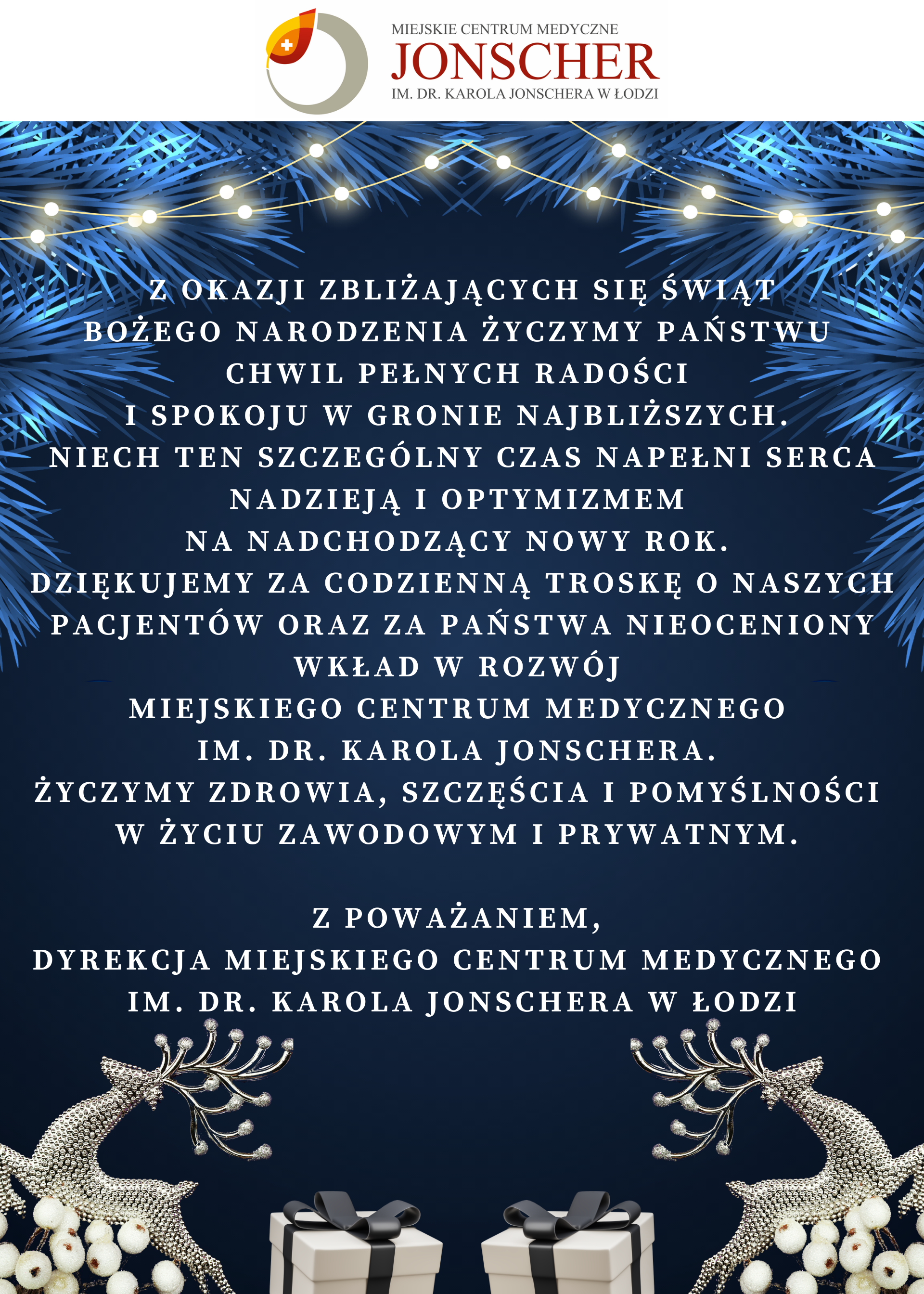 Życzenia od Dyrekcji z okazji Świąt Bożego Narodzenia. 
